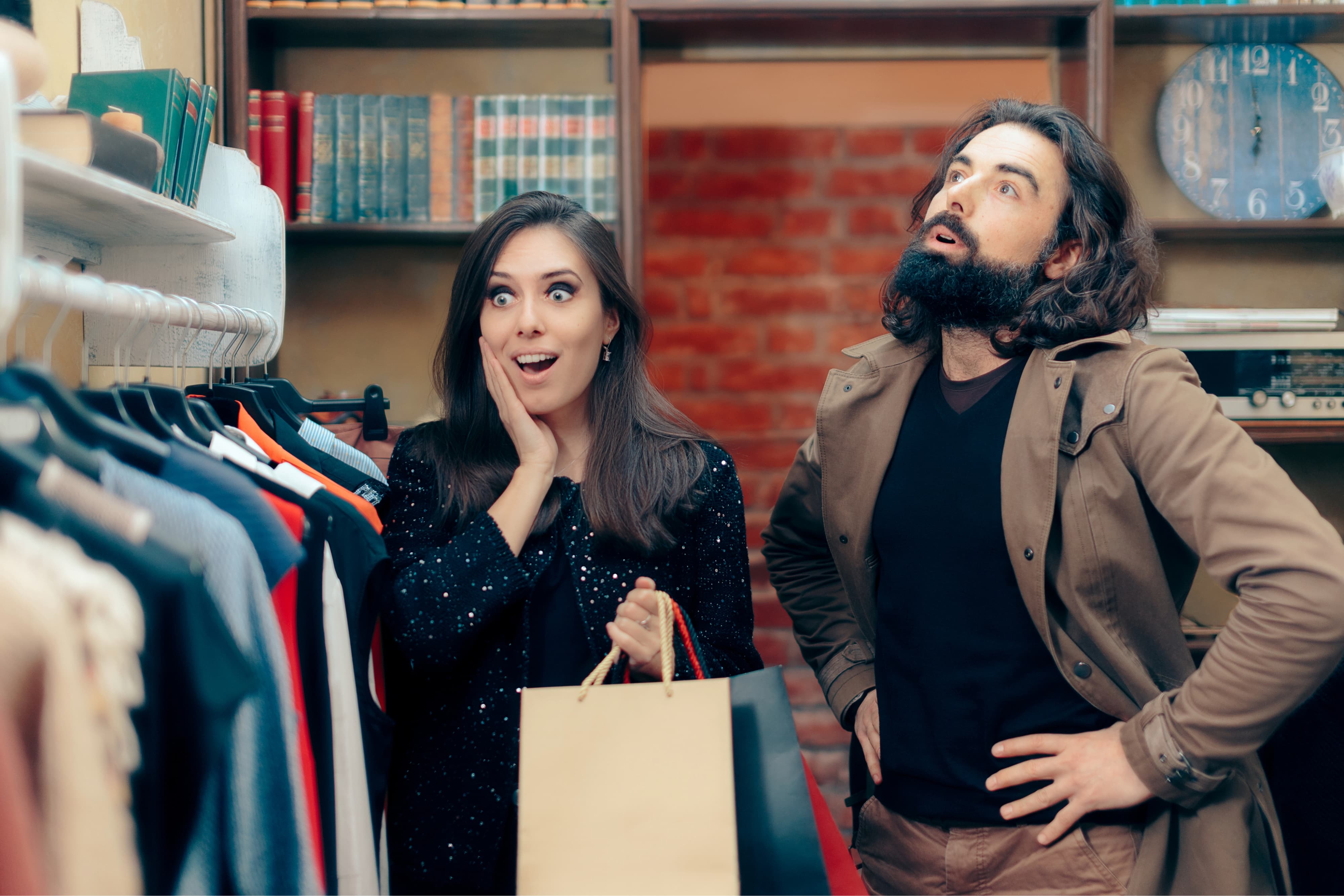 Woman being demanding when shopping with her husband