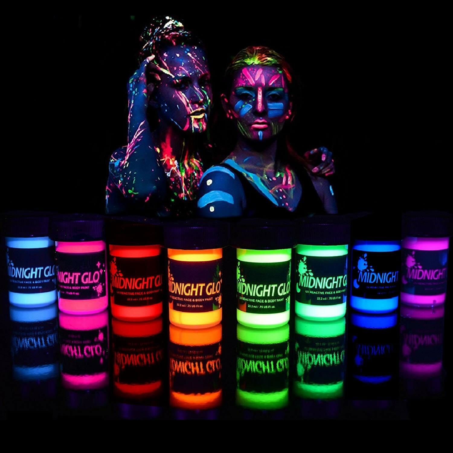 Midnight glo black light face and body paint