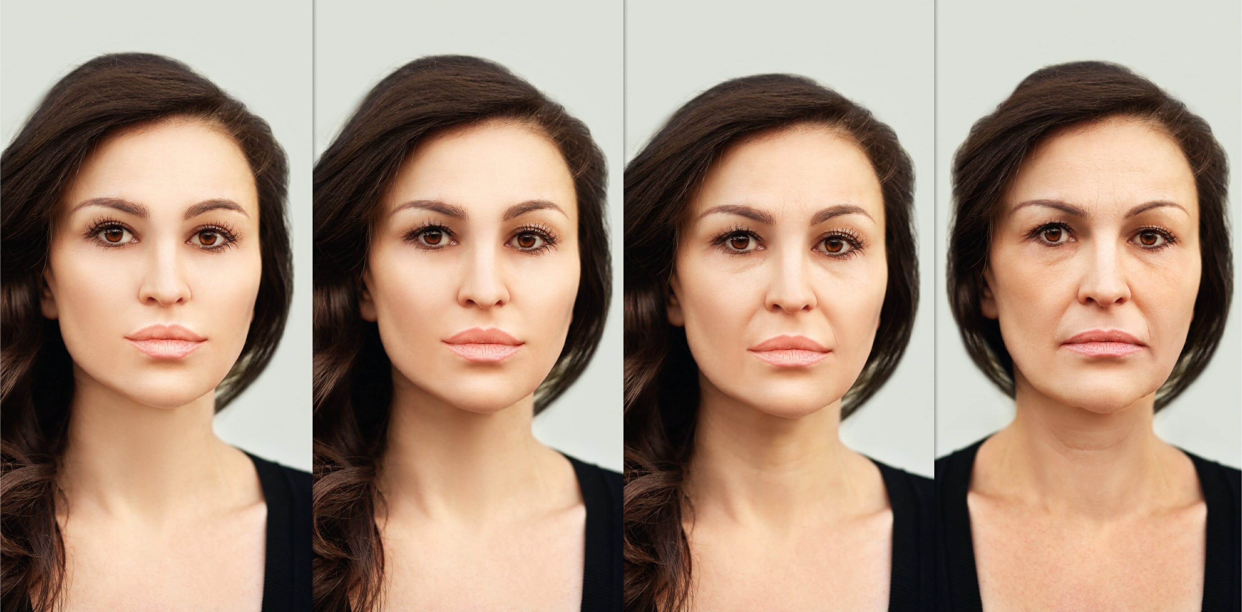 Process of aging. Age changes. Woman of different ages, concept skin aging
