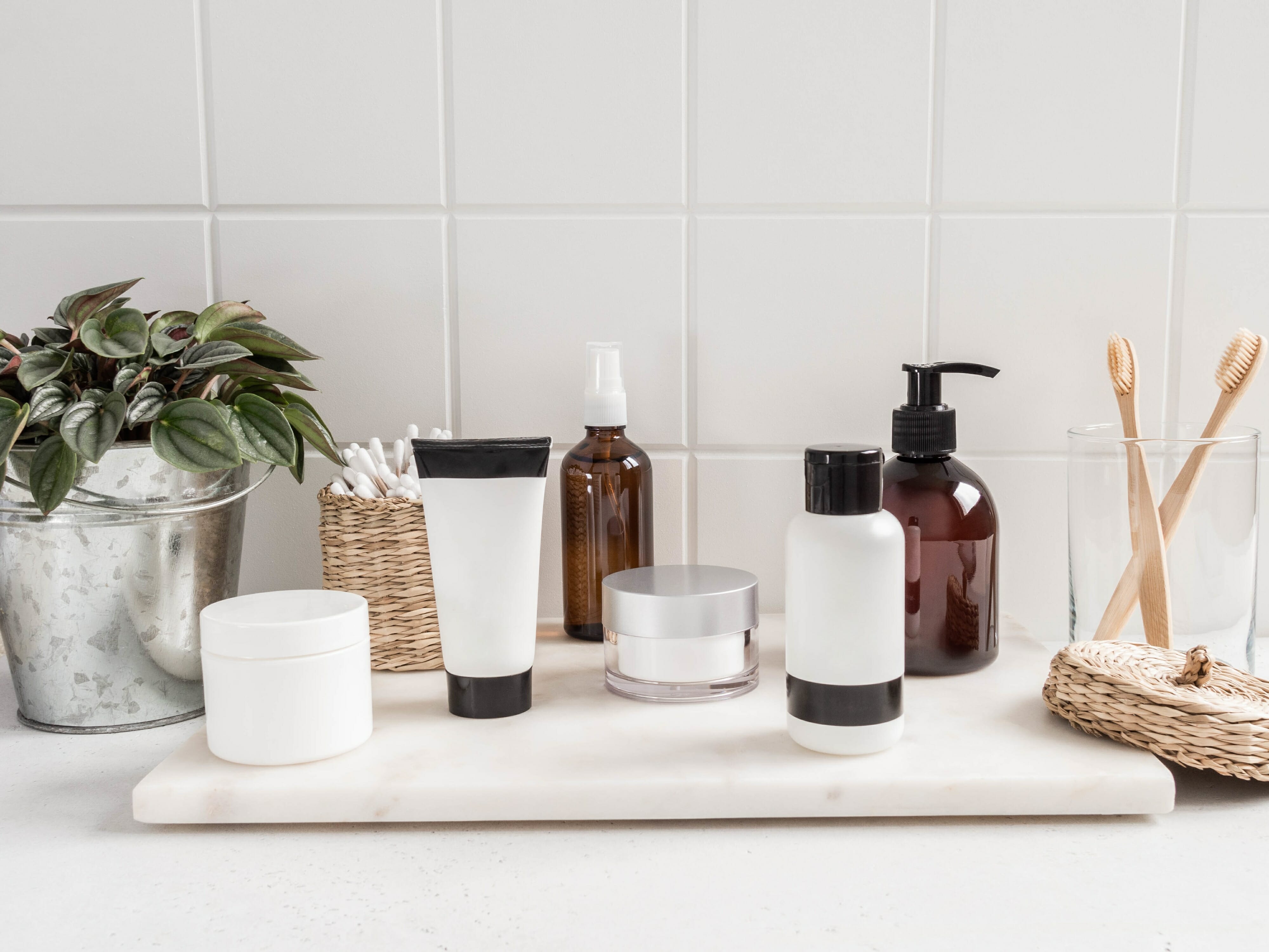 Skincare products in the bathroom